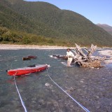 Towing kayaks upstream
